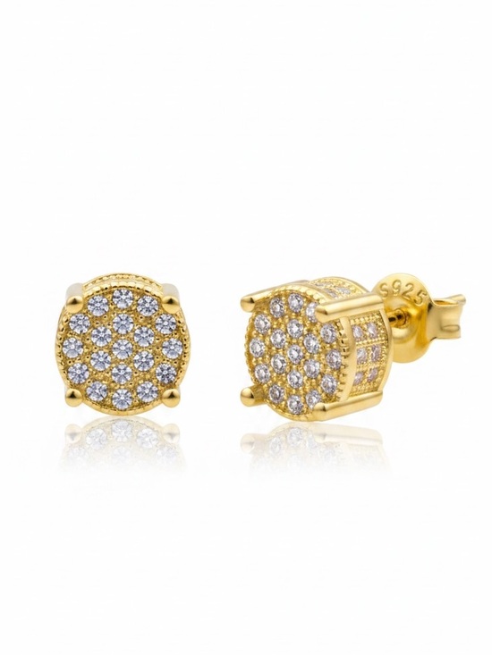 Amy Bee Jewelry Jewelry - Gold Plated Round Pavé Stud Earrings with Clear CZ’s. New.